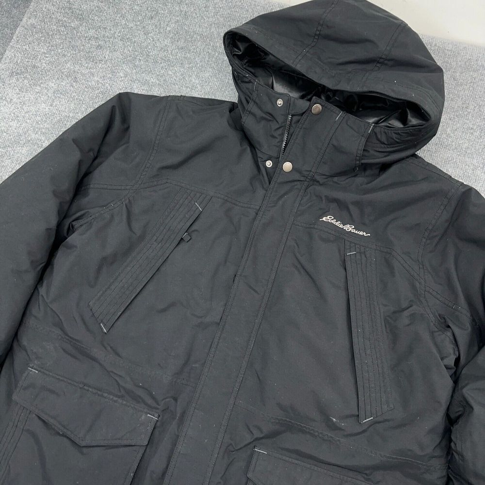 Eddie Bauer Jacket Mens 2XL Black Parka Coat Down Waterproof Hooded WeatherEdge